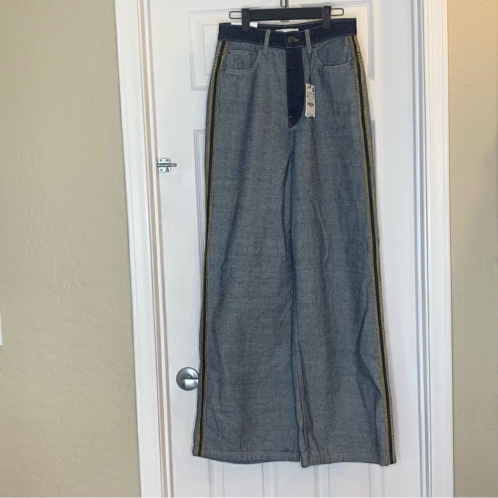 Zara The Inside Out Denim Pant Wide Leg High Rise Size 4 - Picture 5 of 16